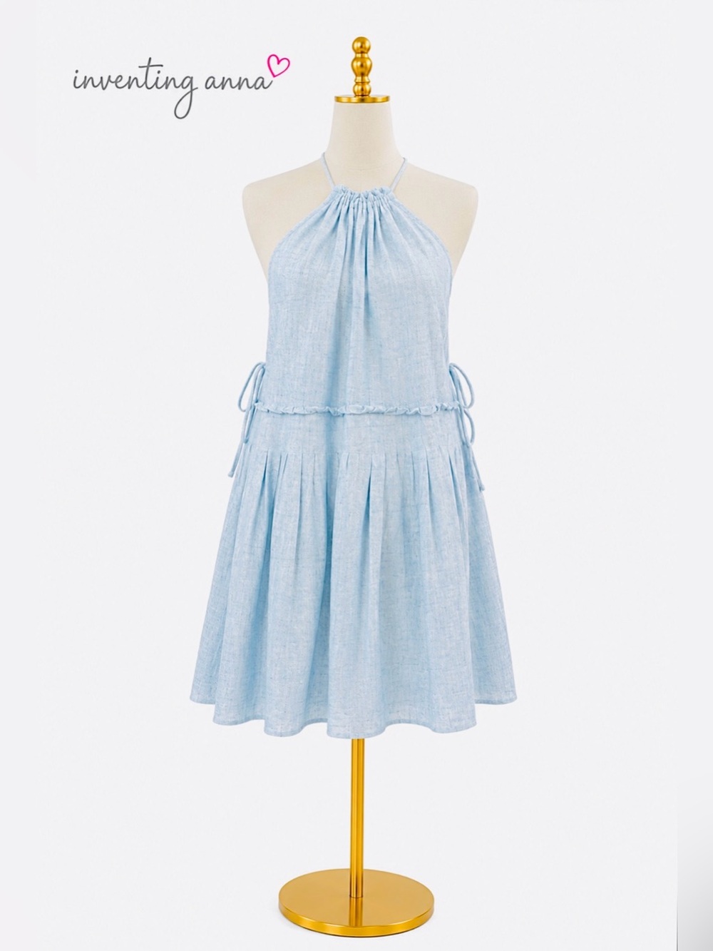 FREE PEOPLE Charming Light Blue Pleated Drop Waist Dress w/Pockets size SP